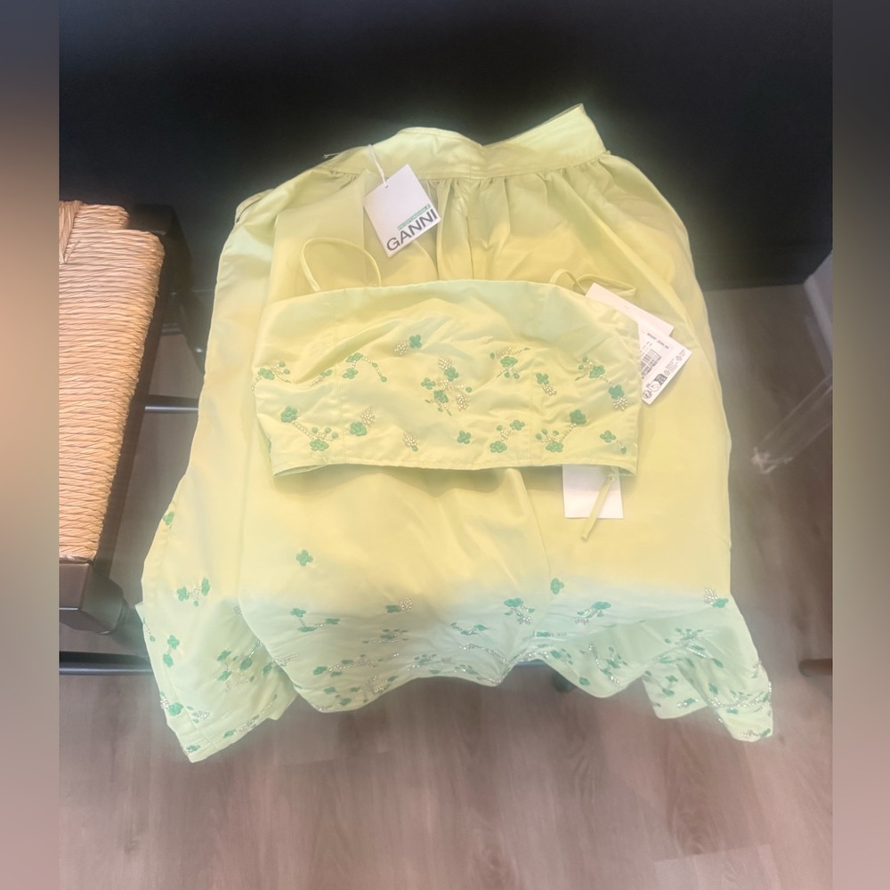 Ganni Lime Green Embroidered Set